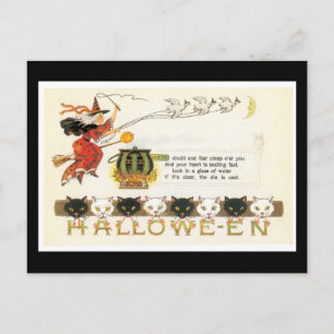 Carte Postale Chats d'Halloween et sorcière