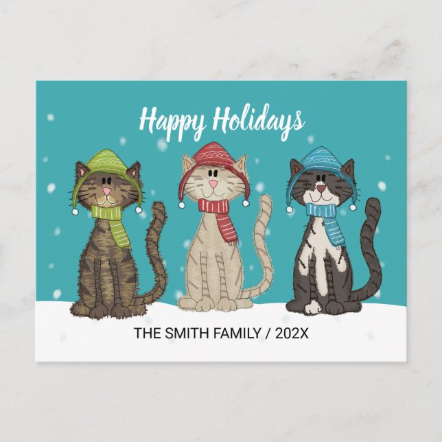 Carte Postale Chats d'hiver mignons Noël  (Devant)