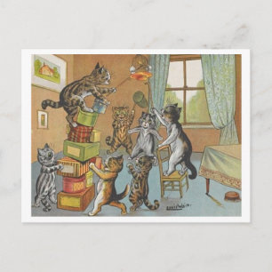 Carte Postale Chats drôles de Louis Wain Vintage poursuivent Can