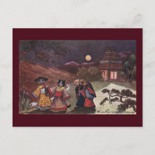 Carte Postale Chats en Kimonos Promenade nocturne