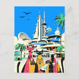 Carte Postale Chats en vacances Visiter l'avenir