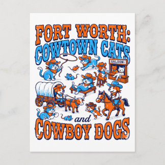 Carte Postale Chats et chiens cow-boys de Fort Worth Cowtown