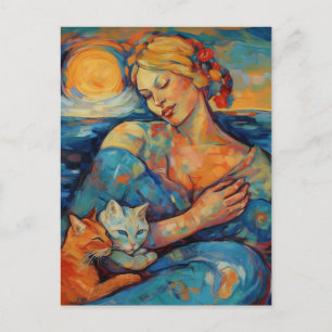 Carte Postale Chats et femme endormie à la plage