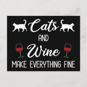 Carte Postale Chats et vin rendent tout fin