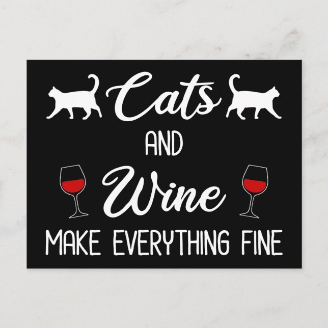 Carte Postale Chats et vin rendent tout fin (Devant)
