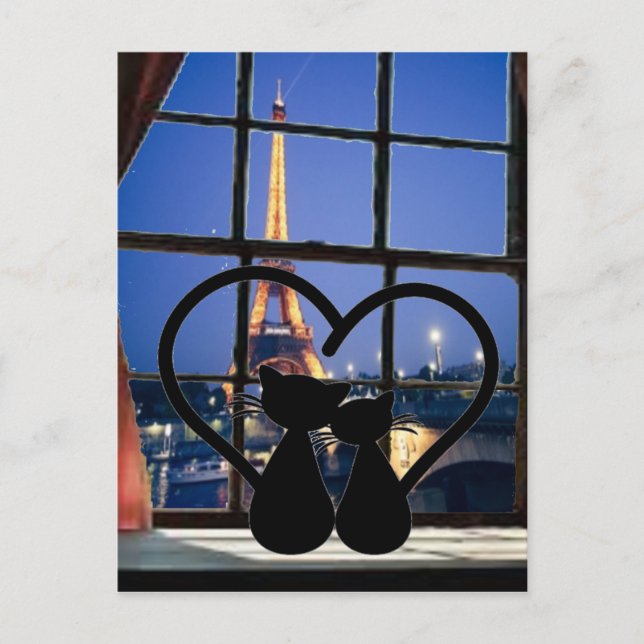 Carte Postale chats    inlove à paris (Devant)
