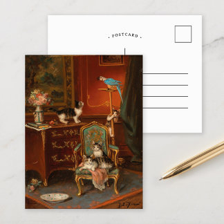 Carte Postale Chats jouant avec un perroquet | Jules Le Roy