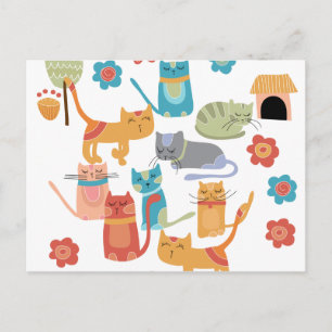Carte Postale Chats Kitty colorés Imprimer Cadeaux pour Amoureux