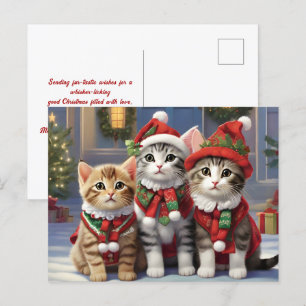 Carte Postale Chats mignons avec chapeaux de Père Noël