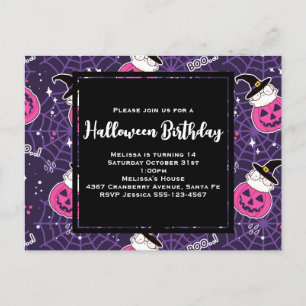 Carte Postale Chats mignons et citrouilles Motif d'Halloween pou