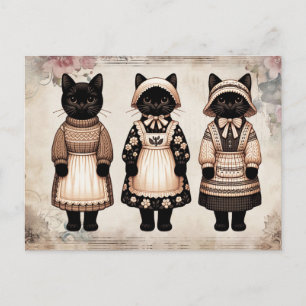 Carte Postale Chats noirs effrayants Journal Floral Vintage