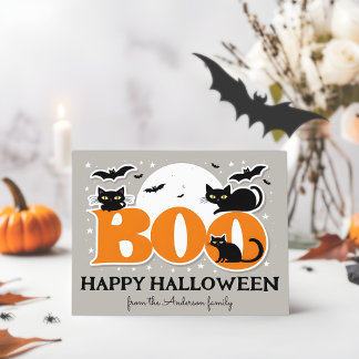 Carte Postale Chats noirs et chauves-souris de Boo Joyeux Hallow