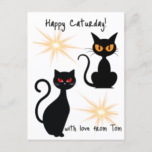 Carte Postale Chats noirs rétros avec starburst - texte modifiab
