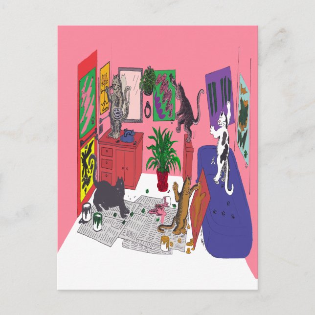 Carte Postale Chats qui peignent, Art humoristique de la peintur (Devant)