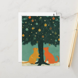 Carte Postale Chats roux sous l'arbre de Noël
