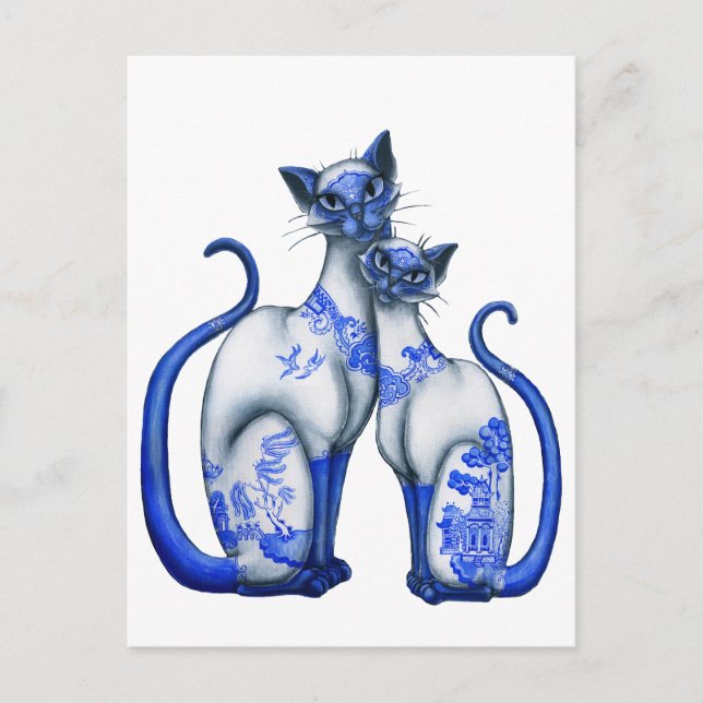 Carte Postale Chats siamois de saule bleu (Devant)
