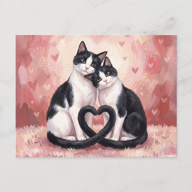 Carte Postale Chats Tuxedo pour la Saint-Valentin (Devant)