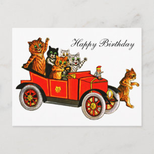 Carte Postale Chats vintage de Louis Wain dans une voiture Joyeu