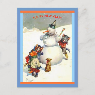Carte Postale Chats vintages Du Nouvel An Construisent Un Mervei
