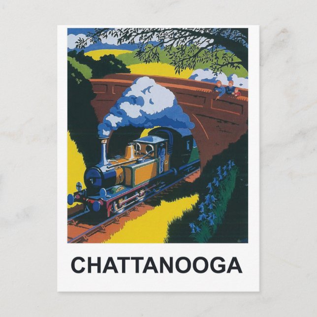Carte Postale Chattanooga, train à vapeur sous le pont (Devant)