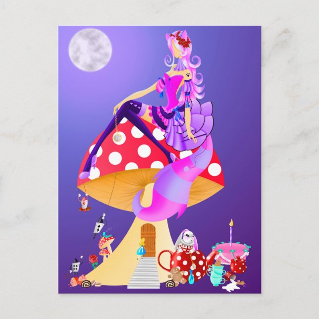 Carte Postale Chatte en clair de lune (Devant)