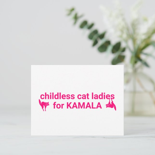 Carte Postale Chattes sans enfants pour Kamala drôles chats rose (Debout devant)