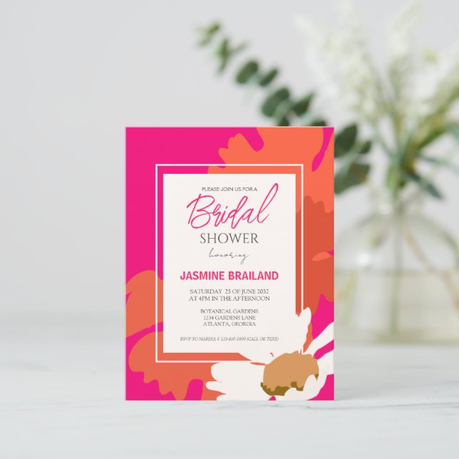 Carte Postale Chaud rose et orange marmite Abstraite florale (Debout devant)