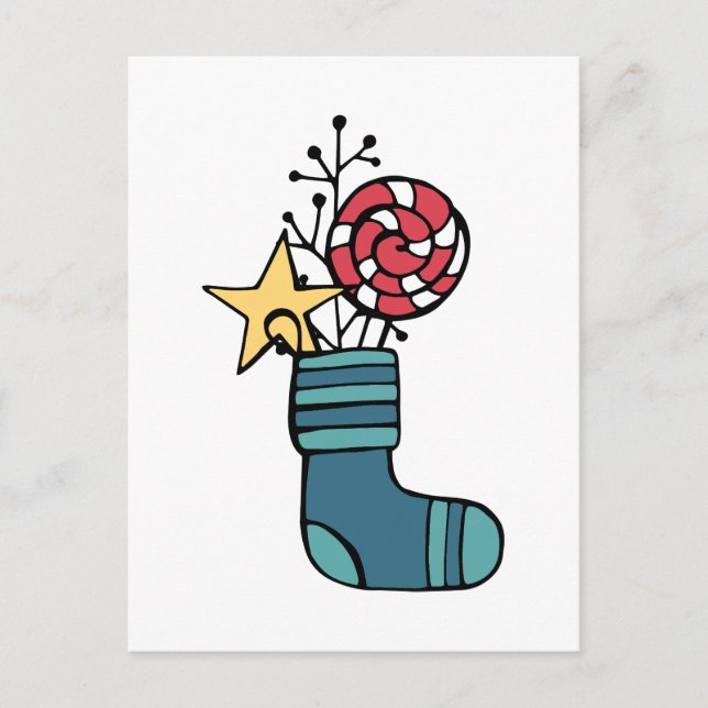 Carte Postale Chaussette de Noël pour bonbons (Devant)