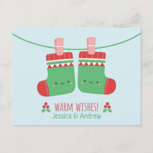 Carte Postale Chaussettes de Noël Couple Vœux Chauds Mignons