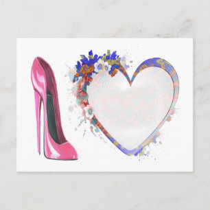 Carte Postale Chaussure et cadeaux de coeur de Stiletto rose