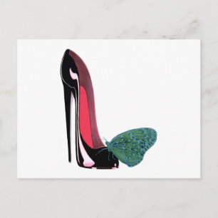 Carte Postale Chaussure et papillon Stiletto noir