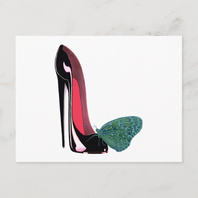 Carte Postale Chaussure et papillon Stiletto noir (Devant)