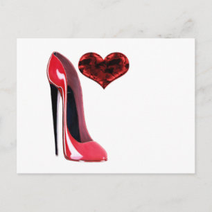 Carte Postale Chaussure Red Stiletto et coeur 3D
