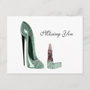 Carte Postale Chaussure Stiletto Vert et Art Lipstick