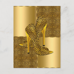 Carte Postale Chaussures à talons hauts élégantes en léopard dor
