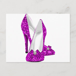 Carte Postale Chaussures à Talons Hauts Stiletto Paillettes Rose