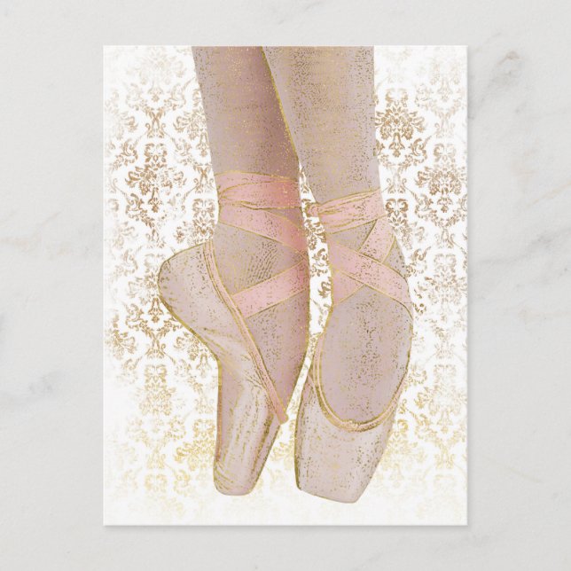 Carte Postale Chaussures de talon de ballet - Or rose Blanc (Devant)