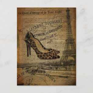 Carte Postale Chaussures girly vintages de Tour Eiffel de Paris