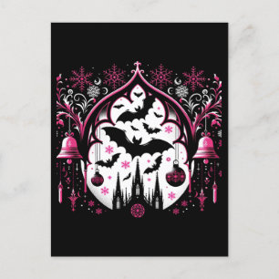 Carte Postale Chauve-souris de Noël gothique rose et noir