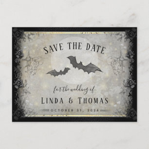 Carte Postale Chauve-souris gothique Gris Enregistrer la date Po