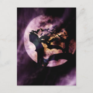 Carte Postale Chauves-souris d'Halloween volant une nuit de Plei