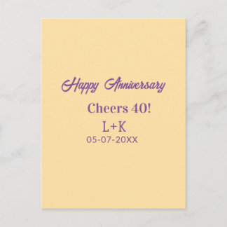 Carte Postale Cheers 40 happy anniversary purple orange pastel n