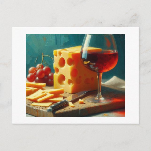 Carte Postale Cheese, Wine and Grapes, (Devant)