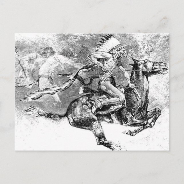 Carte Postale Chef indien en charge sur cheval : L'Ouest sauvage (Devant)