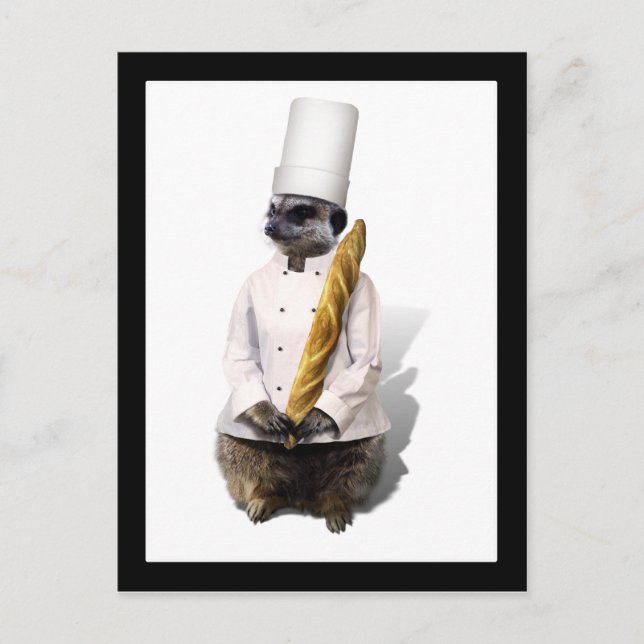 Carte Postale Chef Meercat Avec Baguette (Devant)