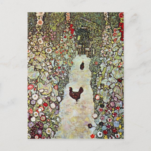 Carte Postale Chemin du jardin avec poules par Gustav Klimt (Devant)