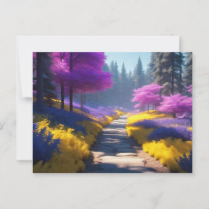 Carte Postale Chemin vibrant de la forêt violette à la lumière d