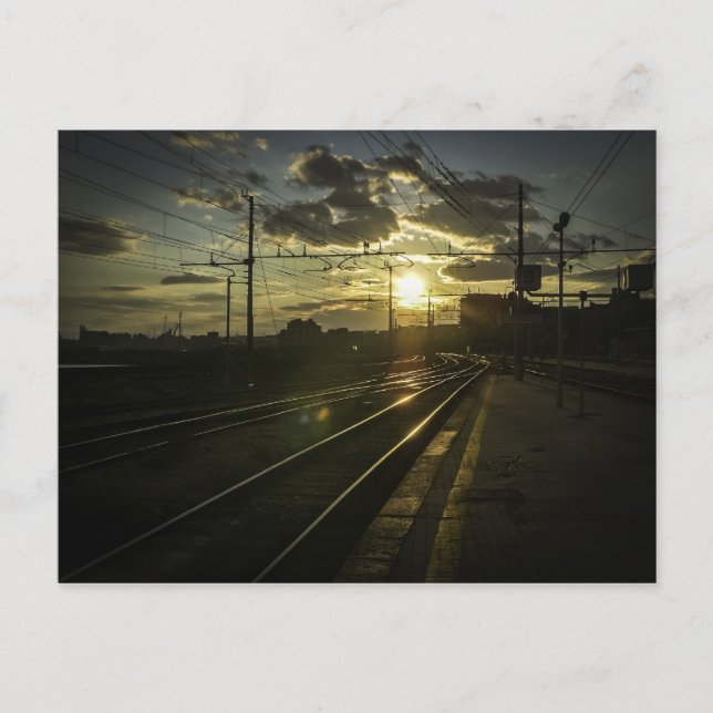 Carte Postale Chemins de fer de Catane au coucher du soleil (Devant)