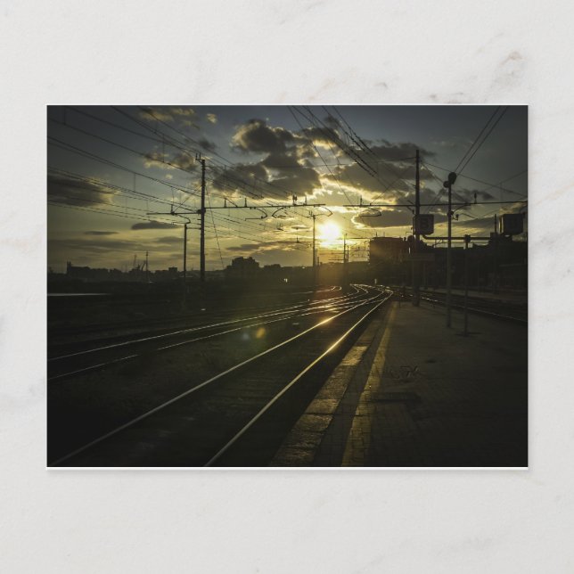 Carte Postale Chemins de fer de Catane au coucher du soleil (Devant)