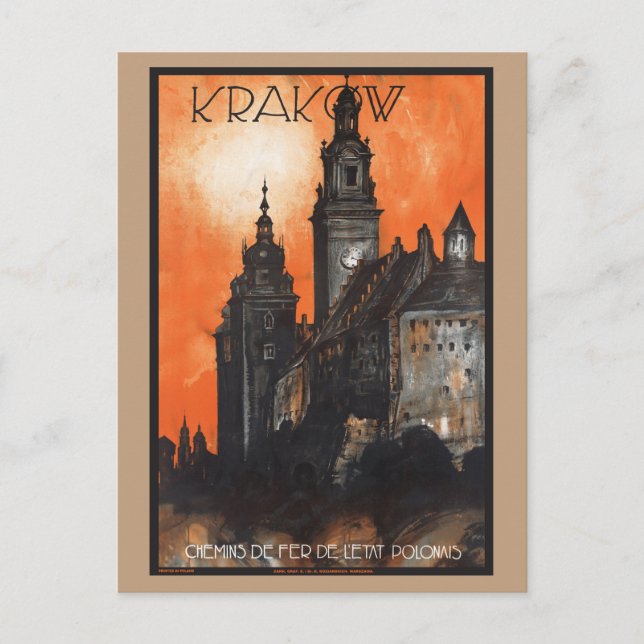 Carte Postale Chemins de fer Vintage voyage Cracovie Pologne (Devant)
